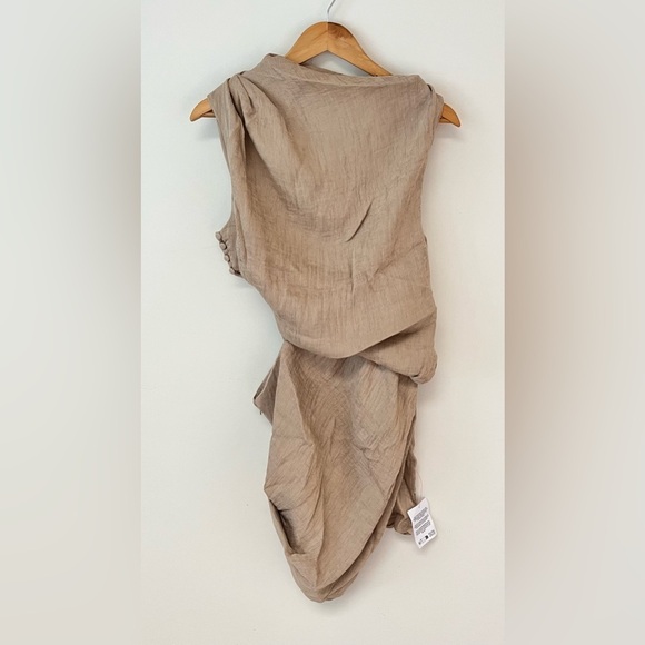 ASOS Design Size US 10 Asymmetric Drape Cut-Out Mini Dress Mocha - Picture 5 of 13